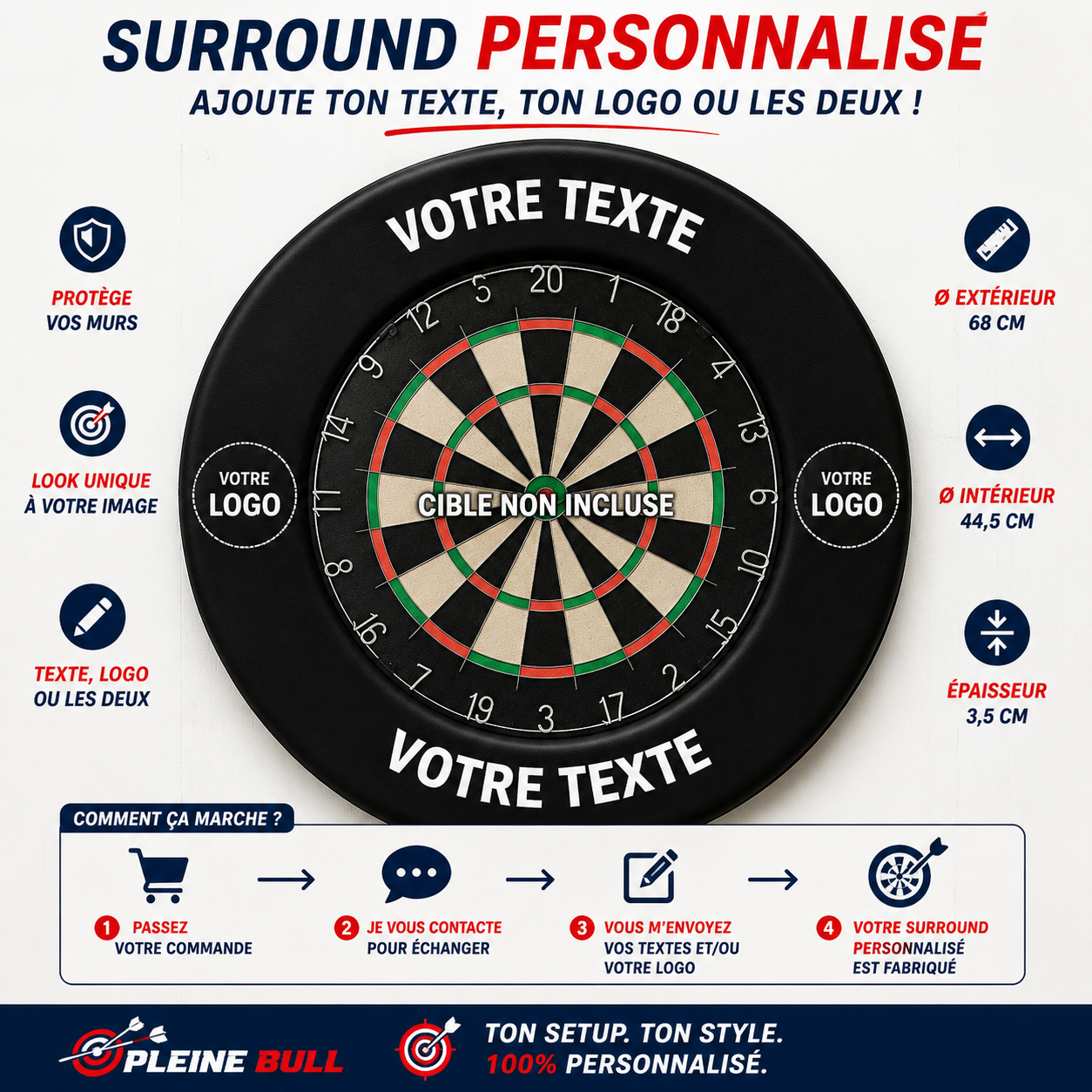 Surround - Tour de cible Personnalisé - Texte & Logo - vue secondaire