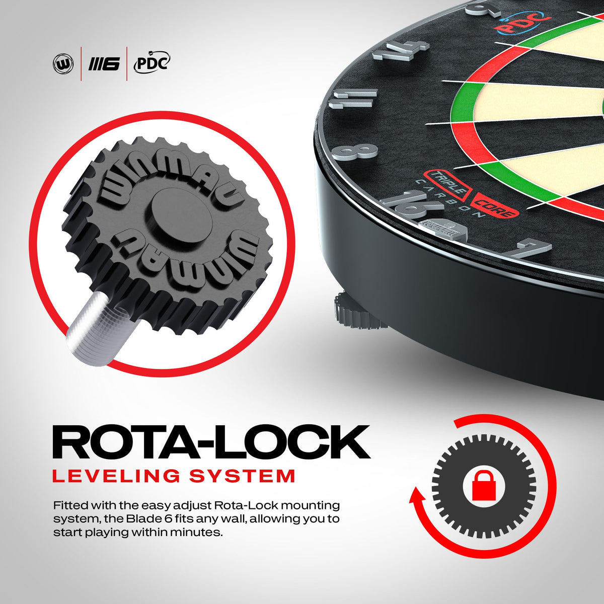 Système de fixation Rota-Lock de la Winmau Blade 6 Triple Core