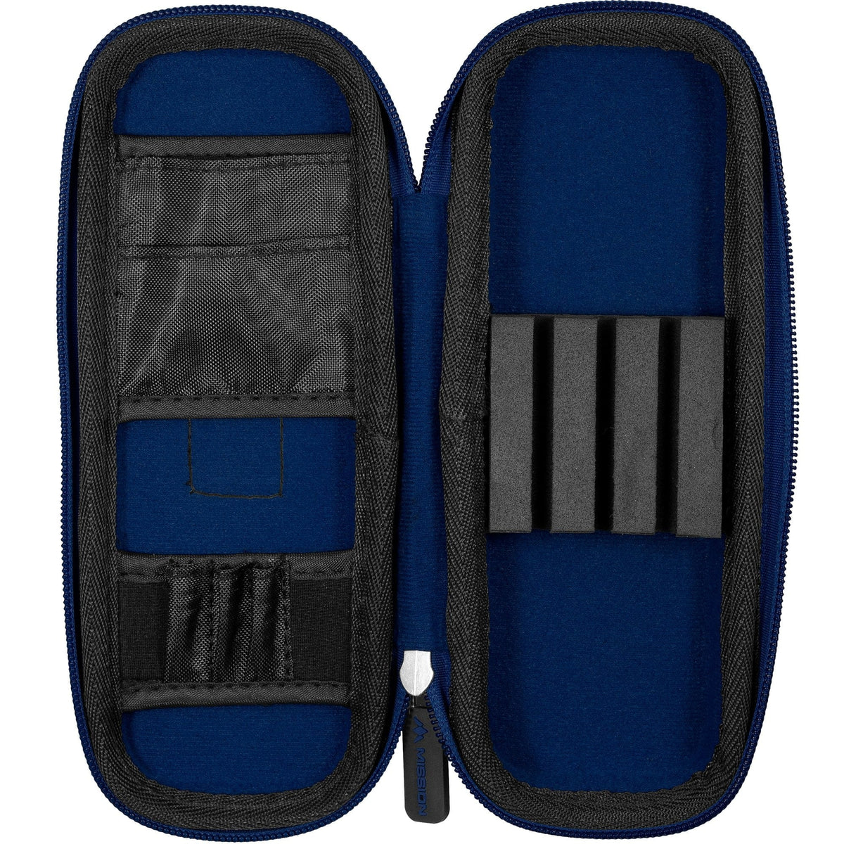 Étui fléchettes Mission Freedom bleu – ouvert, intérieur avec emplacements