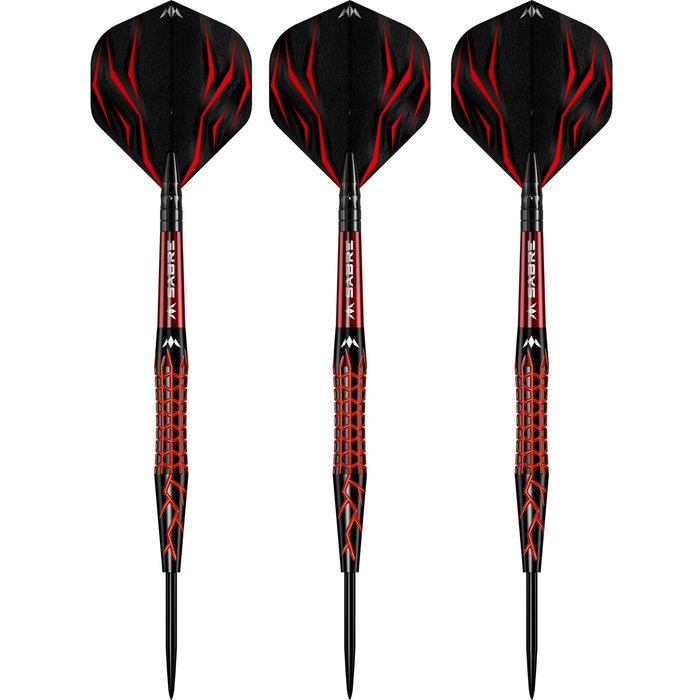 Fléchettes acier Mission Lava 95% tungstène - Rouge et Noir 22g