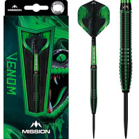 Fléchettes acier Mission Venom 90% tungstène - Vert et Noir 23g