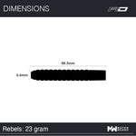 Fléchettes Red Dragon Rebel 23 g – dimensions du fût