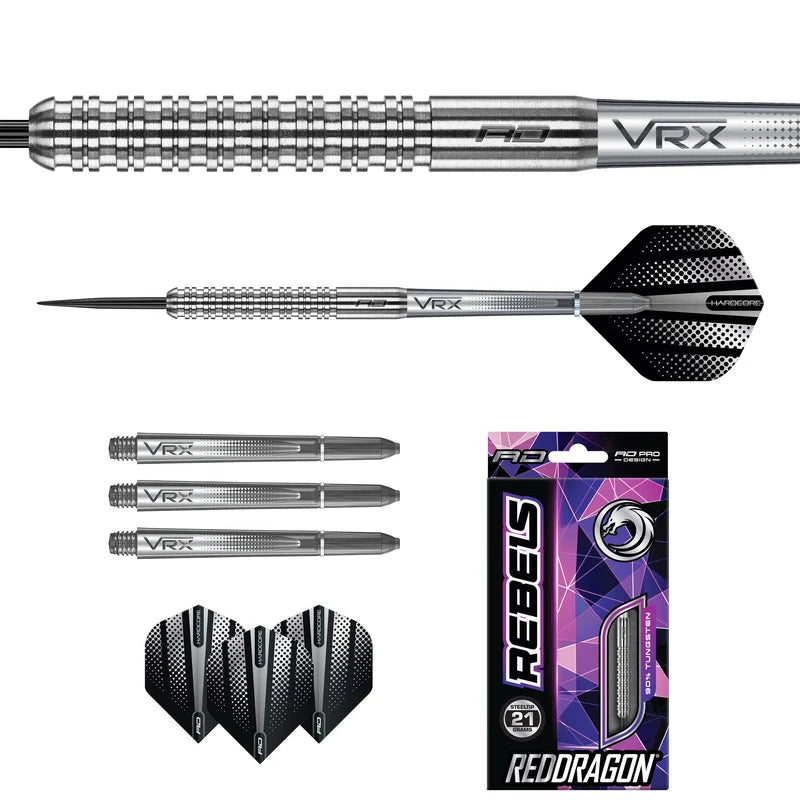 Fléchettes Acier Red Dragon Rebel 90 % Tungstène – 23 g