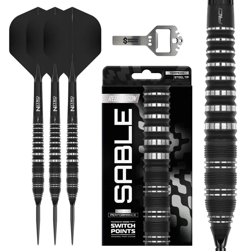 Fléchettes Acier Red Dragon Sable Torpedo - 90 % Tungstène – 24 g