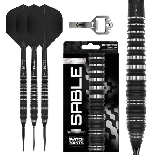 Fléchettes Acier Red Dragon Sable Torpedo 90 % Tungstène – 23 g