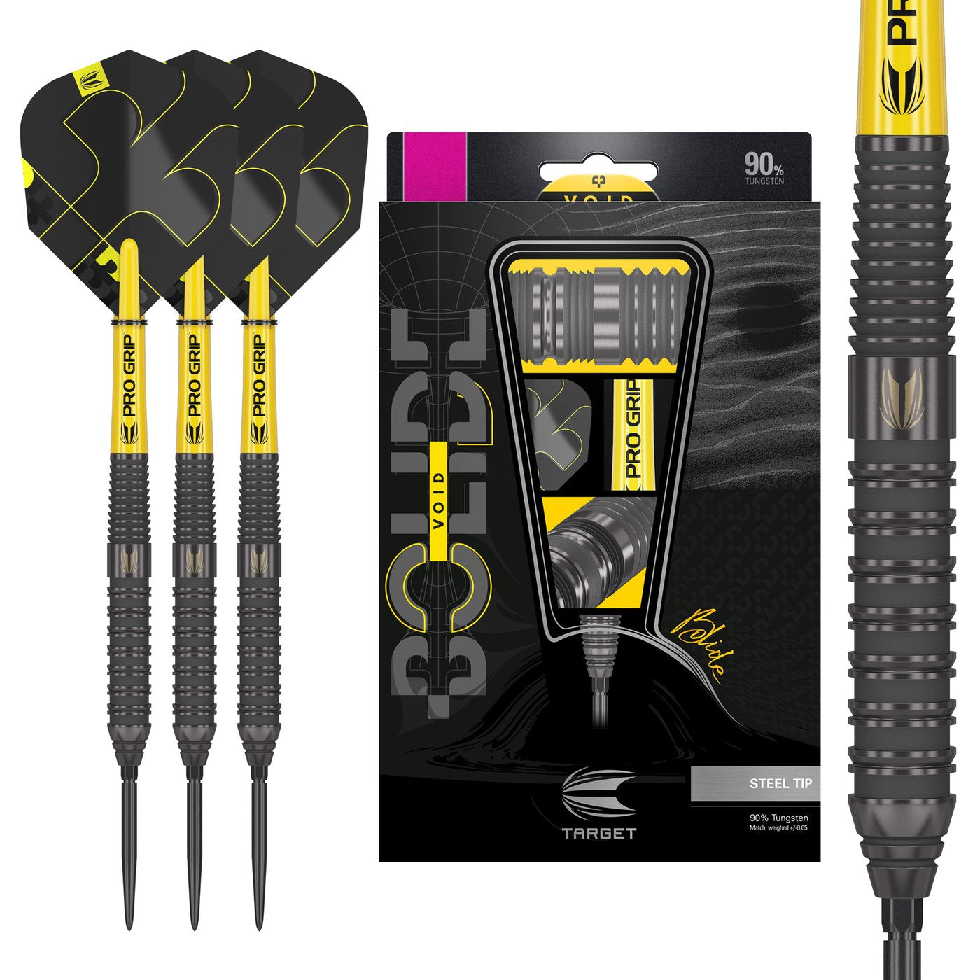 Fléchettes acier Target Swiss Point Bolide Void 02  90% - Noir et jaune 22g