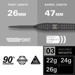 Fléchettes acier Target Bolide Void 03 Swiss Point 90% - Noir et jaune 22g