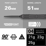Fléchettes acier Target Bolide Void 04 Swiss Point 90% - Noir et jaune 23g