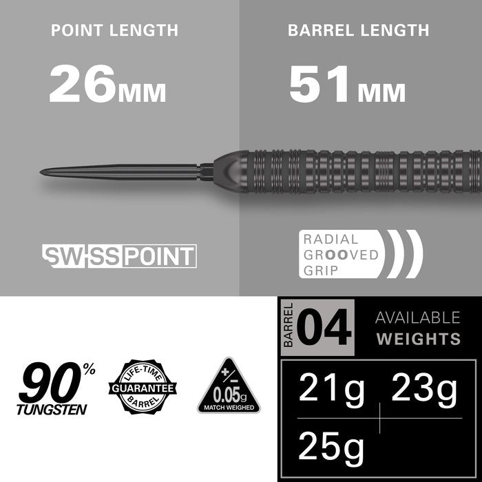 Fléchettes acier Target Bolide Void 04 Swiss Point 90% - Noir et jaune 23g