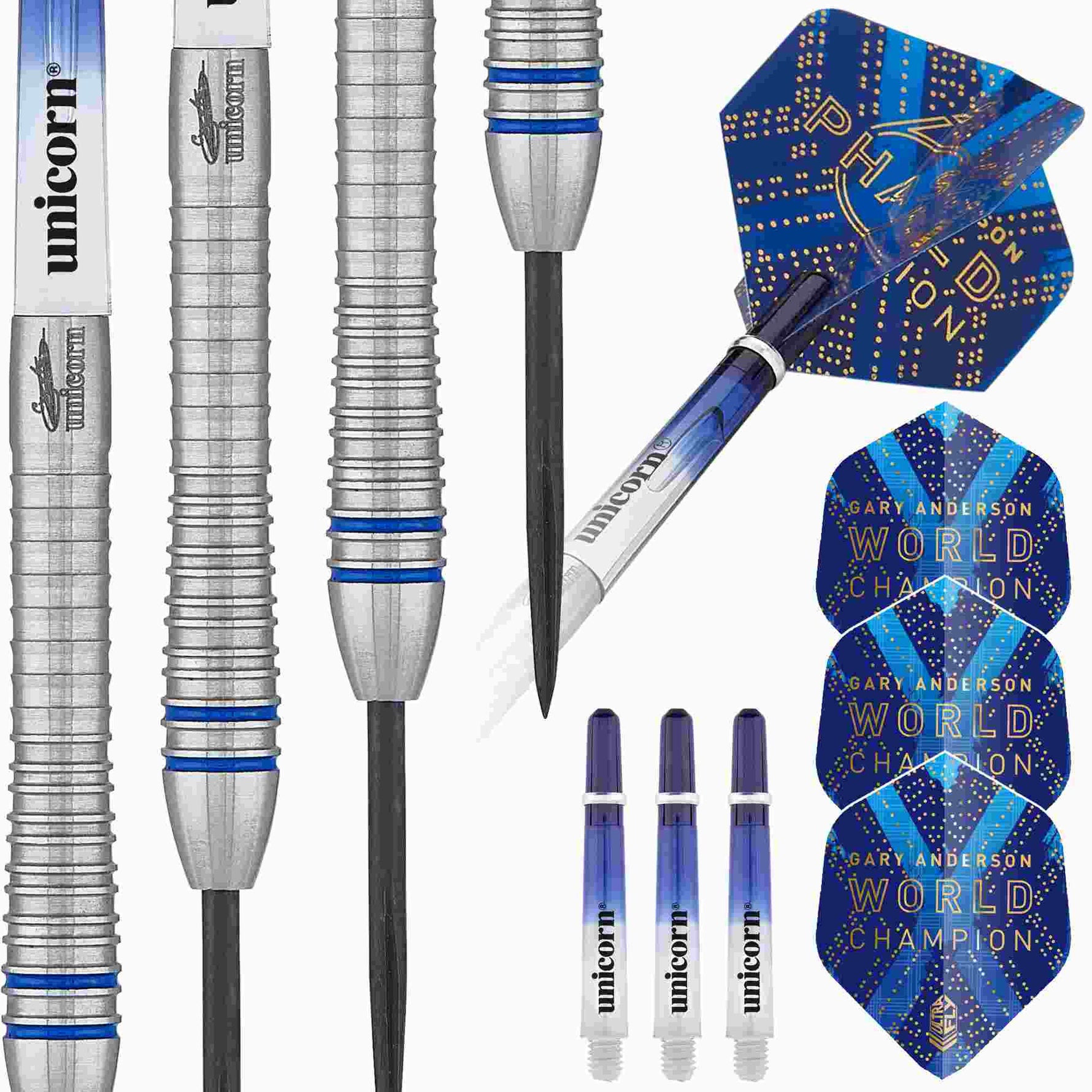 Fléchettes acier Unicorn Gary Anderson Phase 6 90% Tungstène 22g