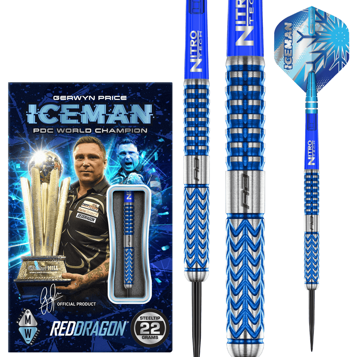 Set complet Gerwyn Price Iceman 22 g : fléchettes, boîte et ailettes