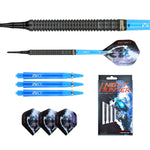 One80 Night Hunter Defense 18 g : fléchette montée, tiges bleues et ailettes de rechange