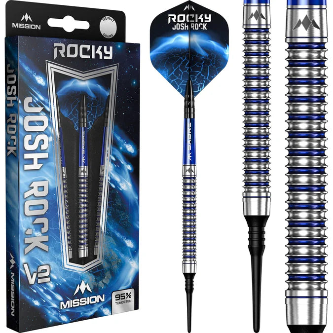 Fléchettes soft tip Mission Josh Rock Rocky - Bleu et Gris 18g