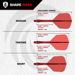 Ailettes et tiges Mission Force 90 Vortex No6 orange fluo transparent Short – tableau officiel des dimensions (Short, Tweenie, Medium)