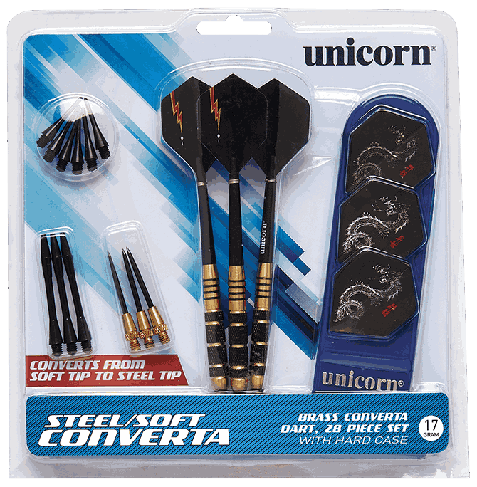 Pack 3 jeux fléchettes Unicorn Converta acier et soft tip 17g