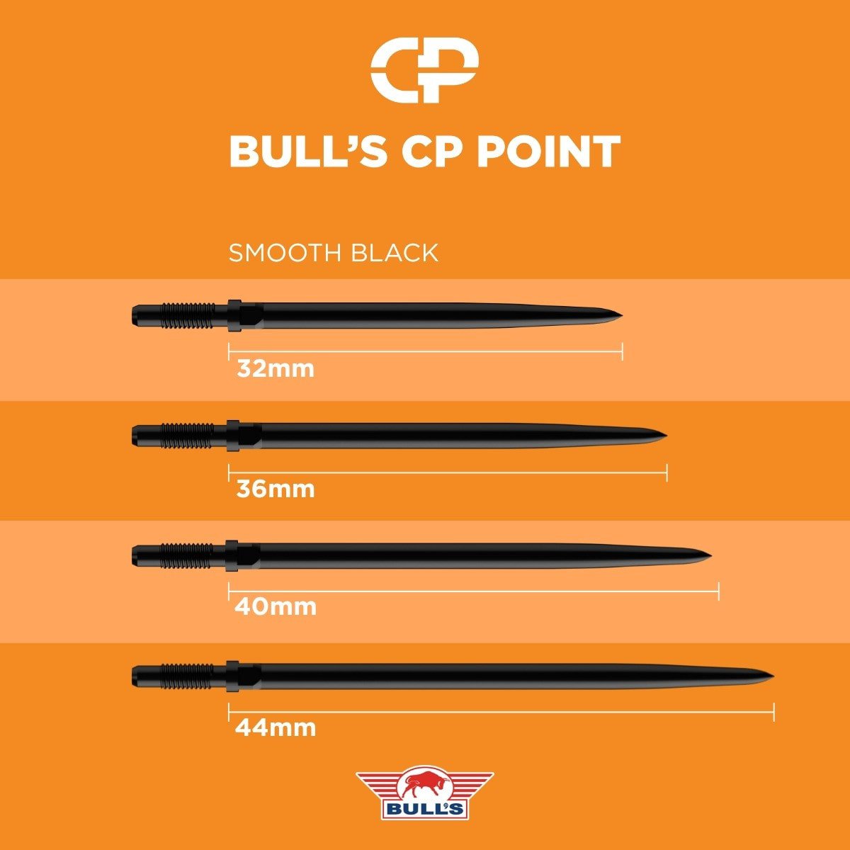 Longueurs disponibles des pointes Bull's CP Smooth noires