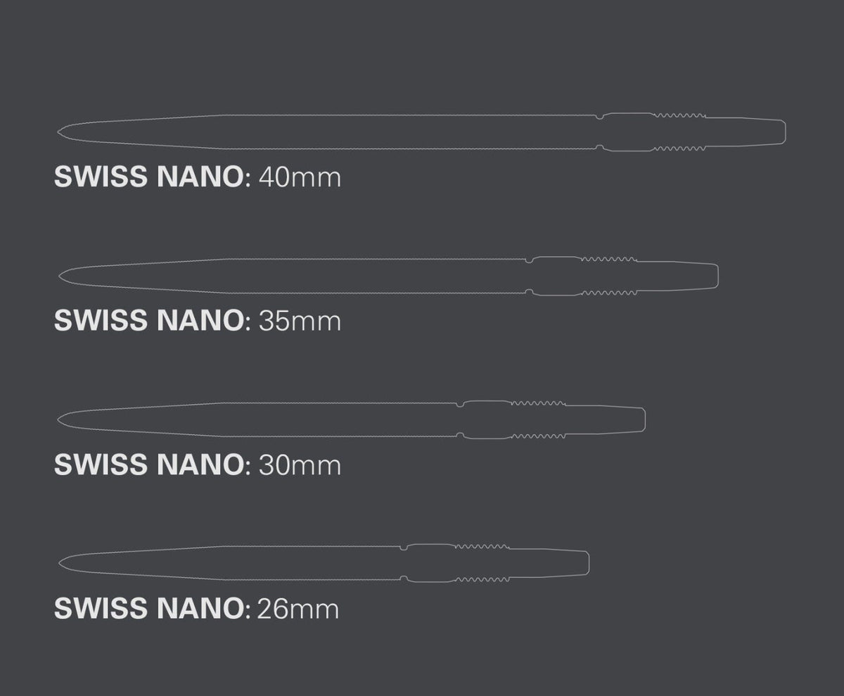 Comparatif des longueurs Swiss Point Nano 26, 30, 35 et 40 mm